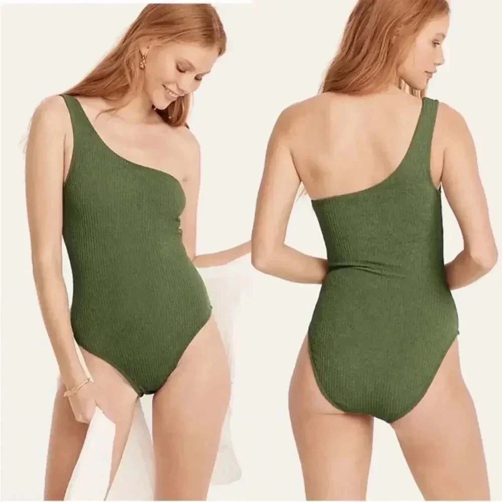 J.Crew Plus Size Textured one shoulder one piece Swimsuit Size 22 NWT